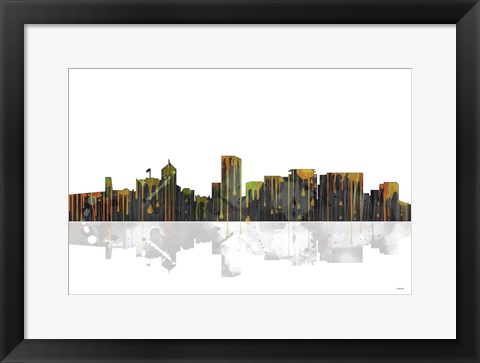 Framed Portland Oregon Skyline BW 1 Print
