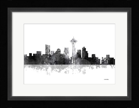 Framed Seattle Washington Skyline BG 1 Print