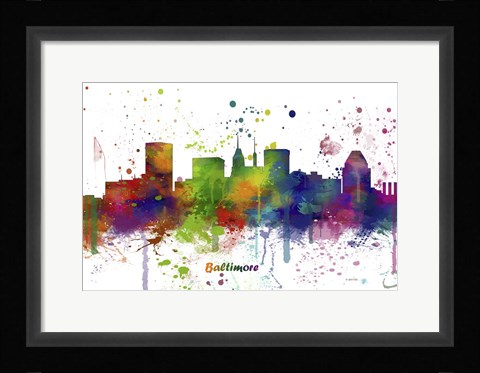 Framed Baltimore Maryland Skyline Multi Colored 1 Print