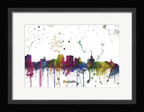 Framed Buffalo New York Skyline Multi Colored 1 Print