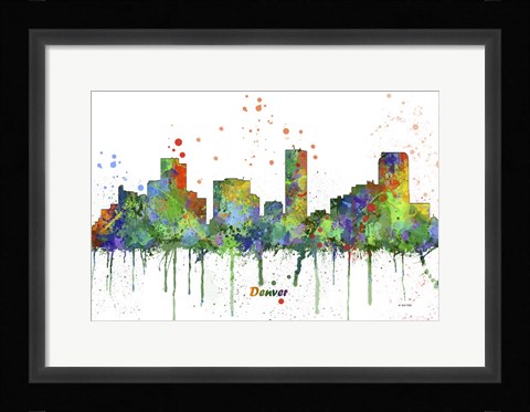Framed Denver Colorado Skyline Multi Colored 1 Print