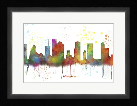 Framed Houston Texas Skyline Multi Colored 1 Print