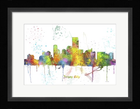 Framed Jersey City New Jersey Skyline Multi Colored 1 Print