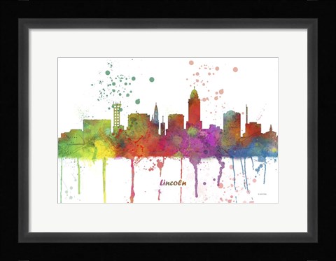 Framed Lincoln Nebraska Skyline Multi Colored 1 Print