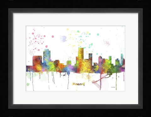 Framed Newark New Jersey Skyline Multi Colored 1 Print