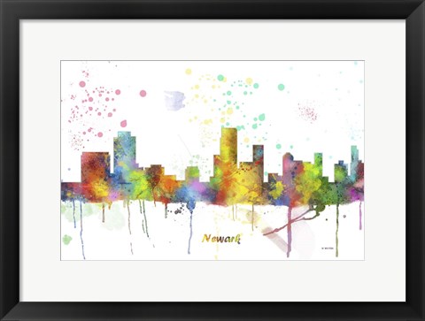 Framed Newark New Jersey Skyline Multi Colored 1 Print