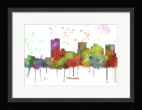 Framed Phoenix Arizona Skyline Multi Colored 1 Print