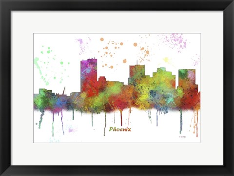 Framed Phoenix Arizona Skyline Multi Colored 1 Print