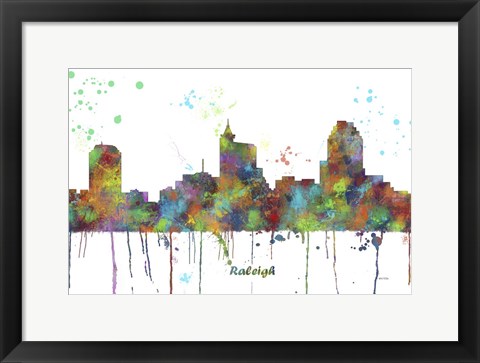 Framed Raleigh North Carolina Skyline Multi Colored 1 Print