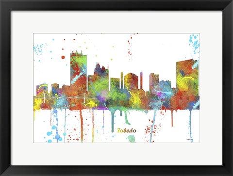 Framed Toledo Ohio Skyline Multi Colored 1 Print