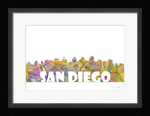 Framed San Diego California Skyline Multi Colored 2 Print