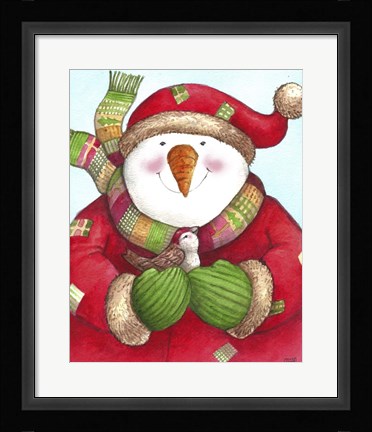 Framed Snowman And Sparrow Print