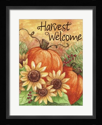 Framed Pumpkin Sunflower Flag Print
