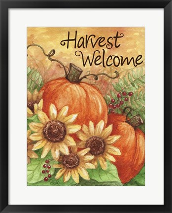 Framed Pumpkin Sunflower Flag Print