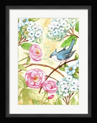 Framed Rose And Bird Joy Each Day 2 Print