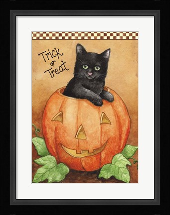 Framed Trick Or Treat Black Cat Print