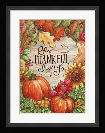 Framed Leaves Heart Be Thankful Print
