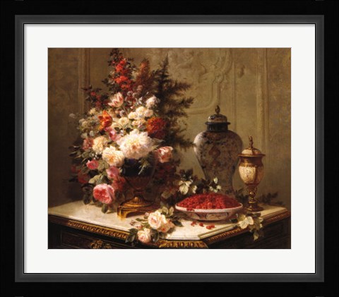 Framed Tulips and Other Flowers with Print