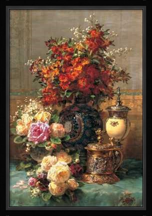 Framed Jean-baptiste Robie - Fleurs Sur une Table Print