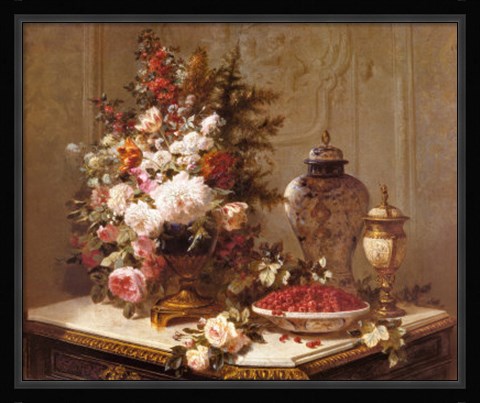 Framed Tulips and Other Flowers with Print