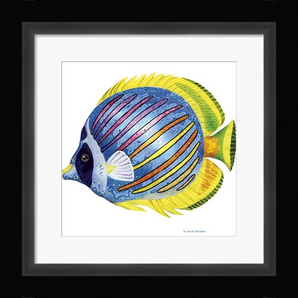 Framed Fish 1 Blue-Yellow Print