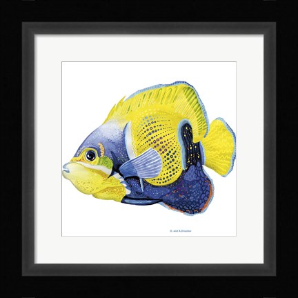 Framed Fish 3 Blue-Yellow Print