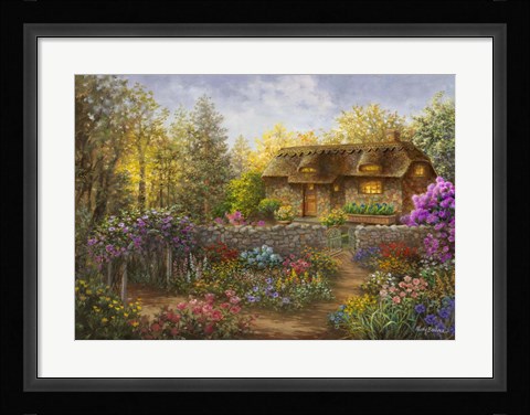 Framed Cottage Garden in Full Bloom Print