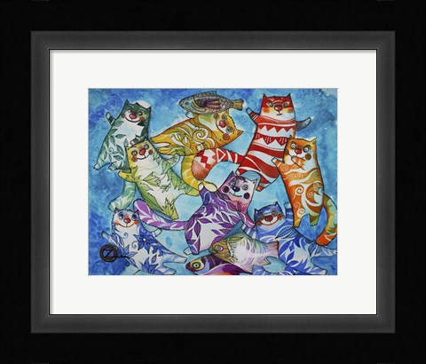 Framed Cats And Fish Print