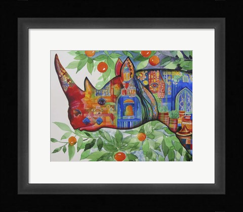 Framed Rhino In Marrakech Print