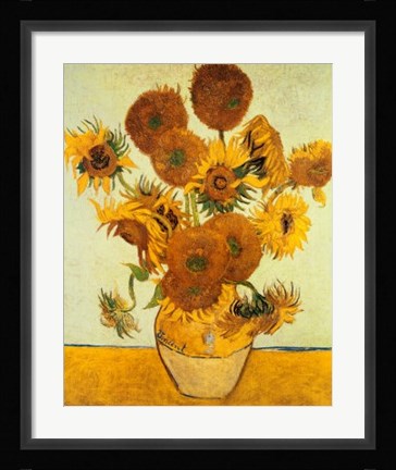 Framed Vase with Fifteen Sunflowers, c.1888 Print