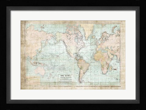 Framed World Map Vintage 1913 Print