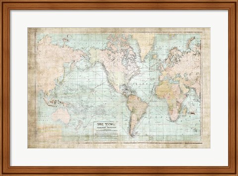 Framed World Map Vintage 1913 Print