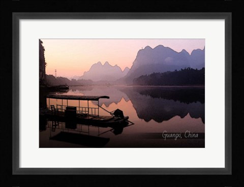 Framed Vintage Boat on River in Guangxi Province, China, Asia Print