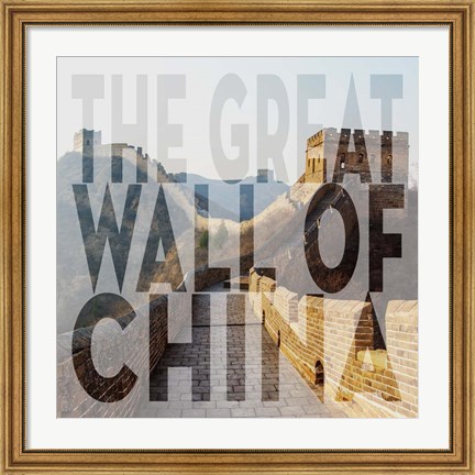 Framed Vintage The Great Wall of China, Asia, Large Center Text II Print