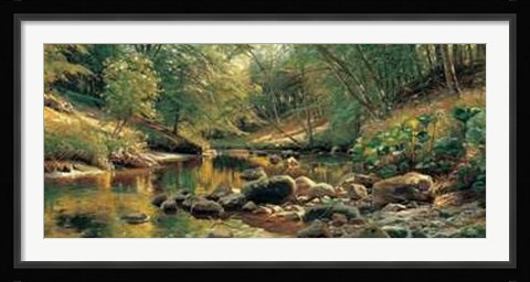 Framed Woodland River in Summer Print
