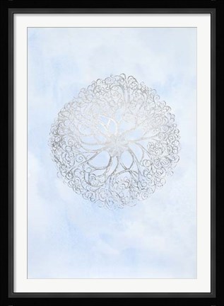 Framed Silver Foil Ocean Gems I on Blue Wash Print