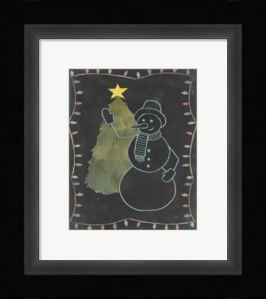 Framed Chalkboard Snowman I Print
