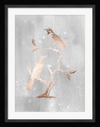 Framed Rose Gold Foil Birds II on Grey Wash Print