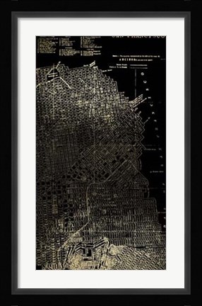 Framed Gold Foil City Map San Francisco on Black Print