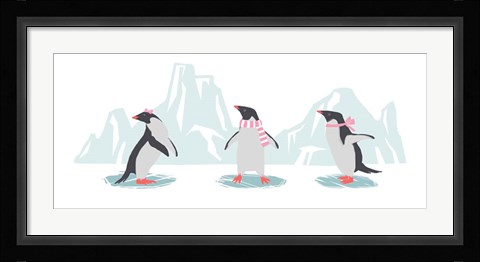 Framed Minimalist Penguin Trio, Girls Print
