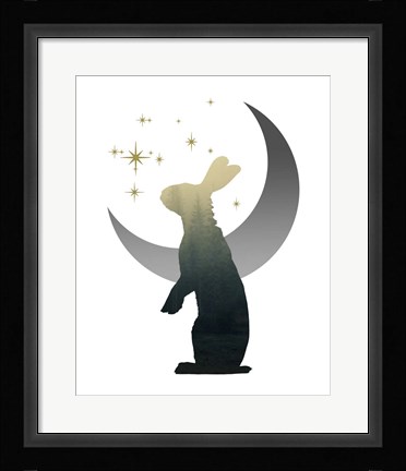 Framed Green Ombre Forest in Hare Silhouette Print