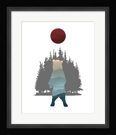 Framed Blue Ombre Mountains in Standing Bear Silhouette Print