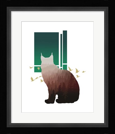 Framed Red Ombre Forest in Bobcat Silhouette Version 2 Print