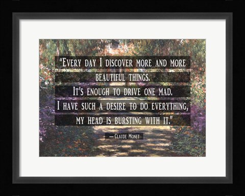 Framed Monet Quote Garden at Giverny Print