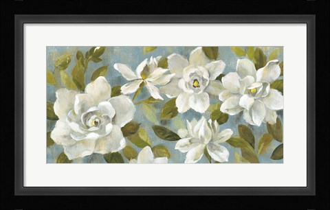 Framed Gardenias on Slate Blue Print