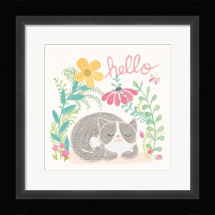 Framed Garden Friends White VI Print