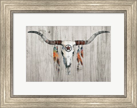 Framed Longhorn on Wood Print