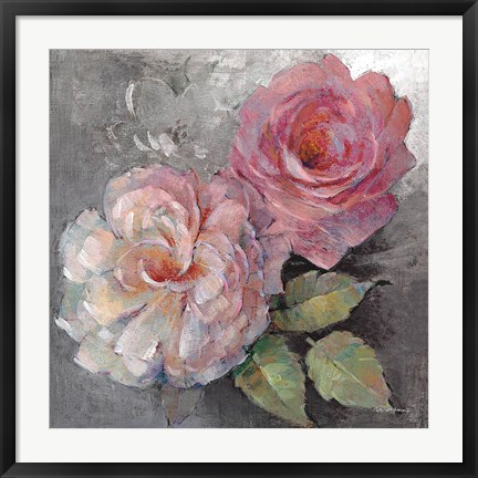 Framed Roses on Gray I Print