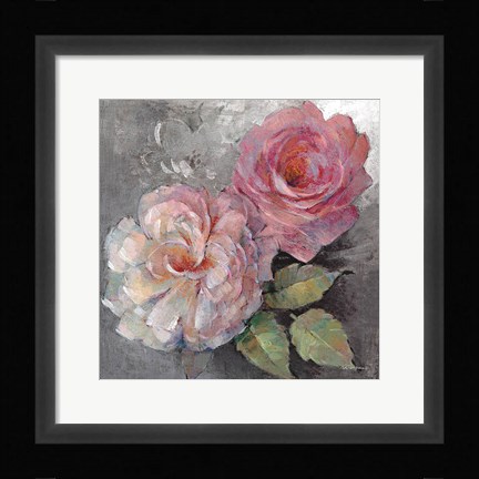 Framed Roses on Gray I Print
