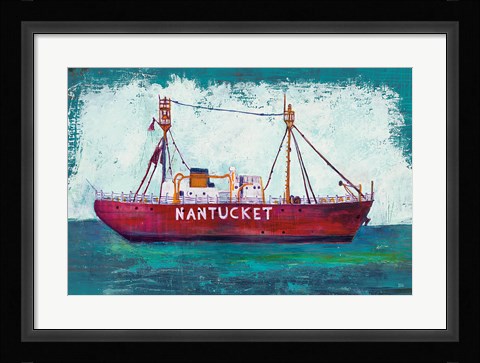 Framed Nantucket Lightship Blue Green Print